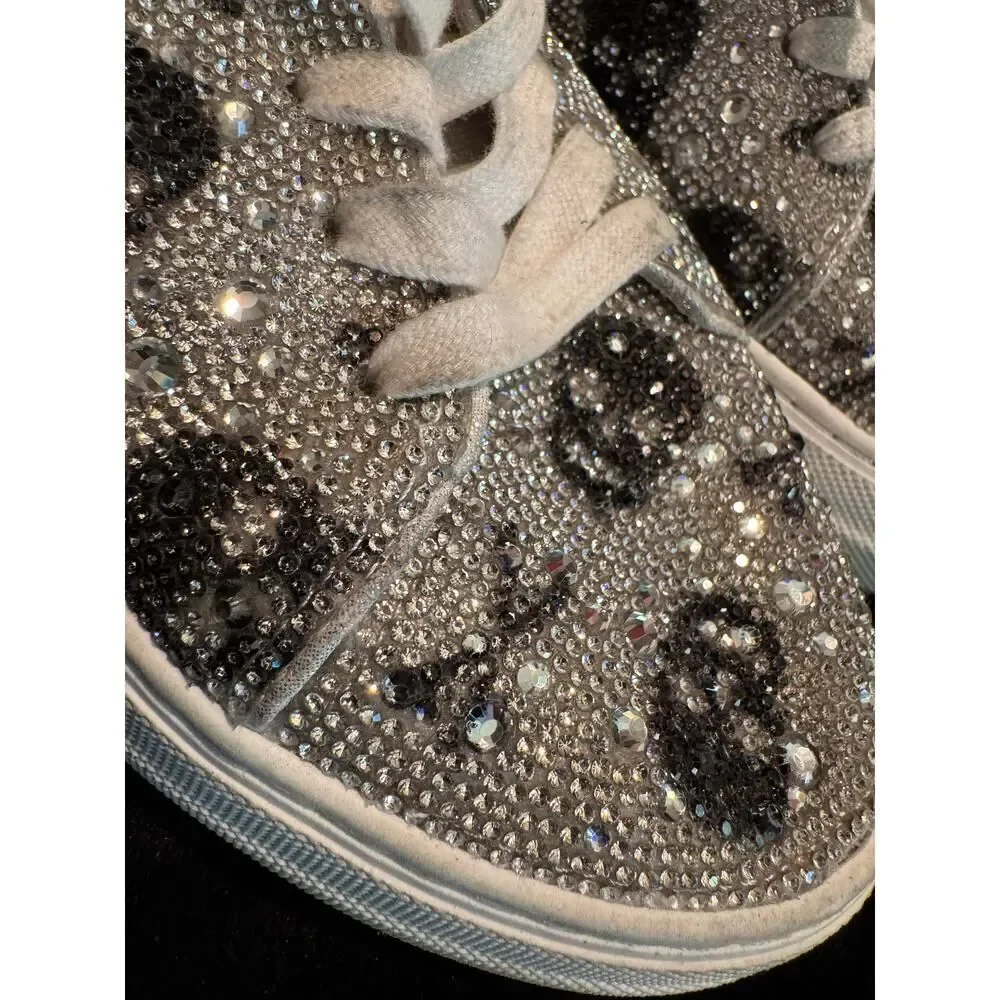 Betsey Johnson rhinestone crystal skull womens mid sneakers sz 9.5